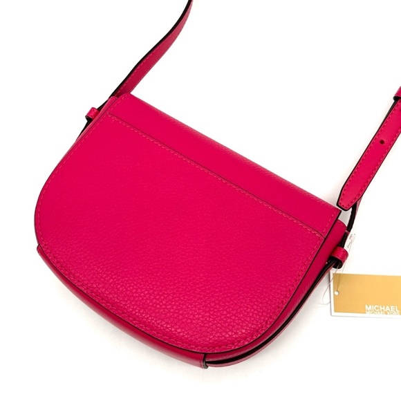 Michael Kors Small Reed Leather Saddle Crossbody Bag Electric Pink - Picture 2 of 10